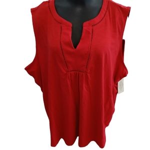 NWT St John's Bay Cabaret Red Sleeveless V Neck Top Sz 3XL Women's Loose Fit